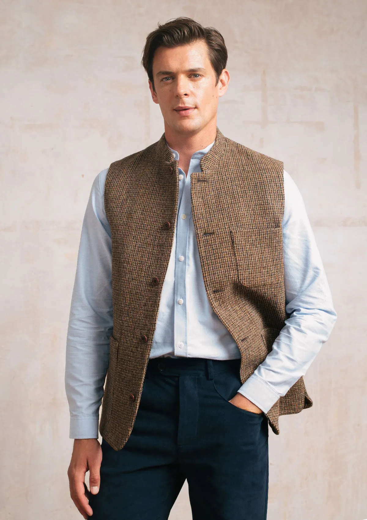Brown Harris Tweed Nehru Waistcoat