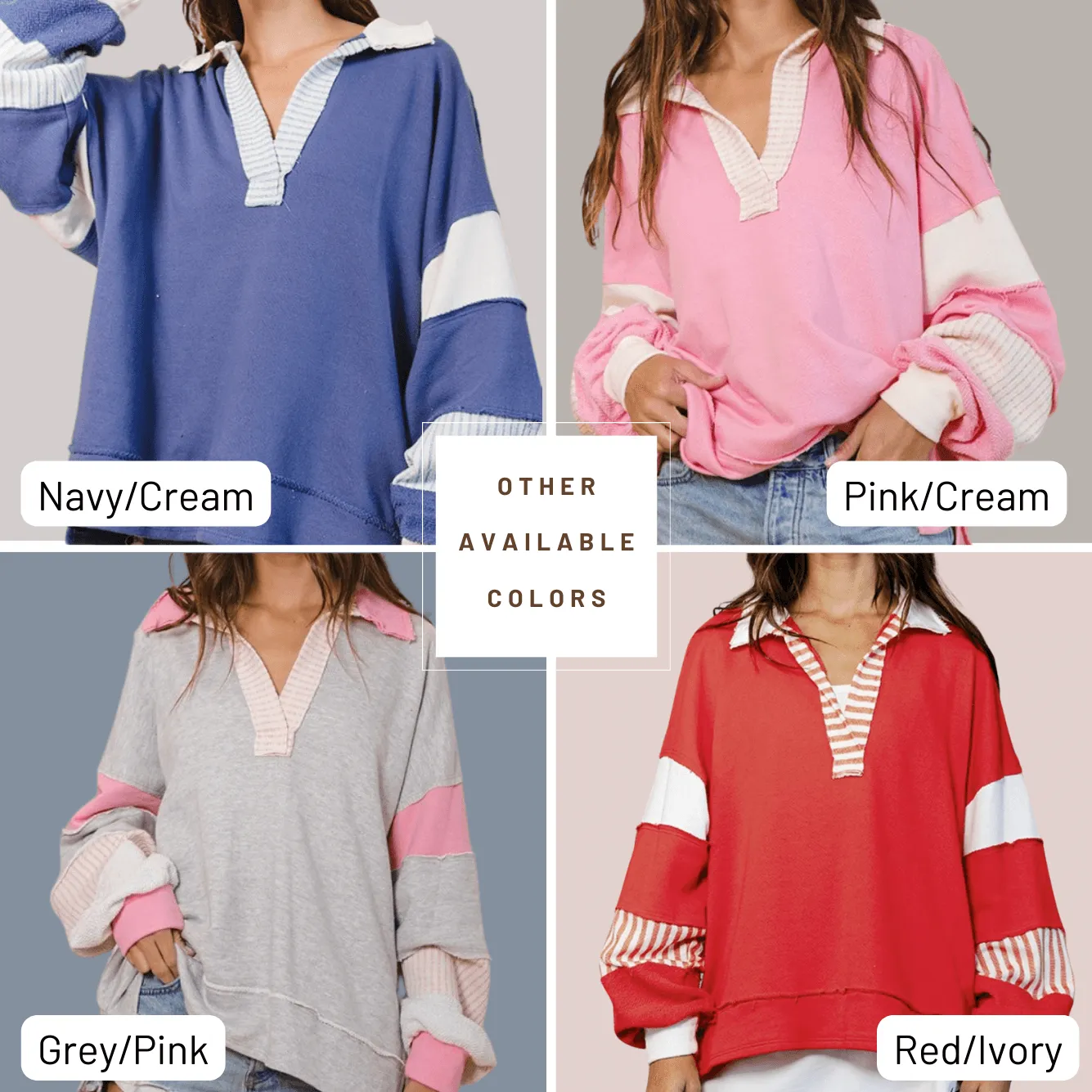 Bucket List Favorite Oversized Sweatshirt in Navy/Cream Made in USA
