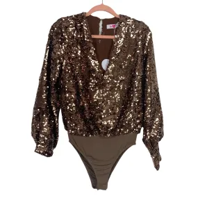 BuddyLove Copper Jenny Long Sleeve Sequin Bodysuit NWT- Size S