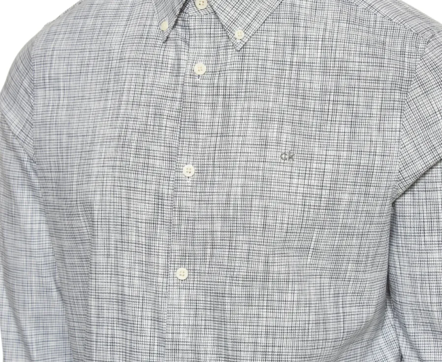 CALVIN KLEIN Vintage Tweed Pattern Men's Long-Sleeved Shirt in Mesclun