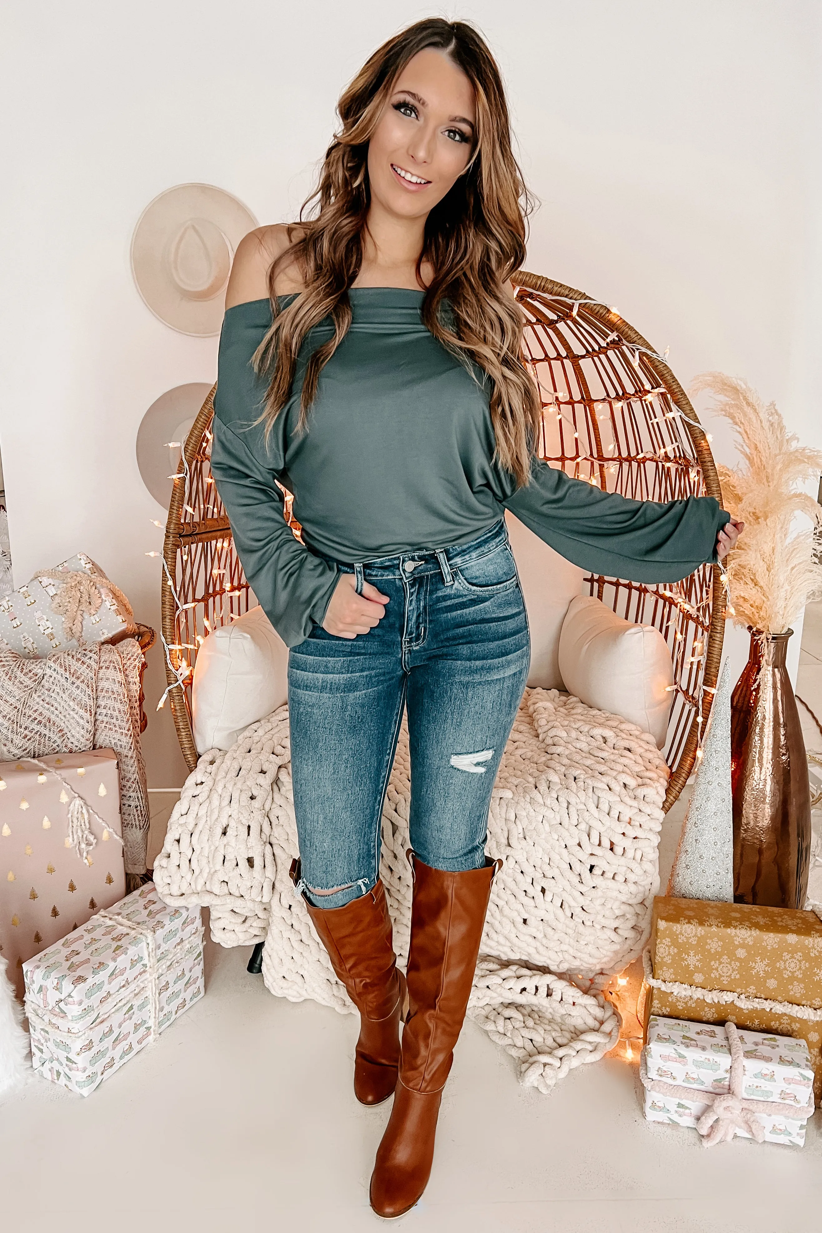 Casually Talking Off The Shoulder Bodysuit (Teal Green)