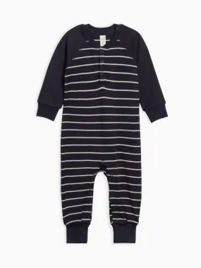 Colored Organics - Brix Henley Romper - Kade Stripe/Navy