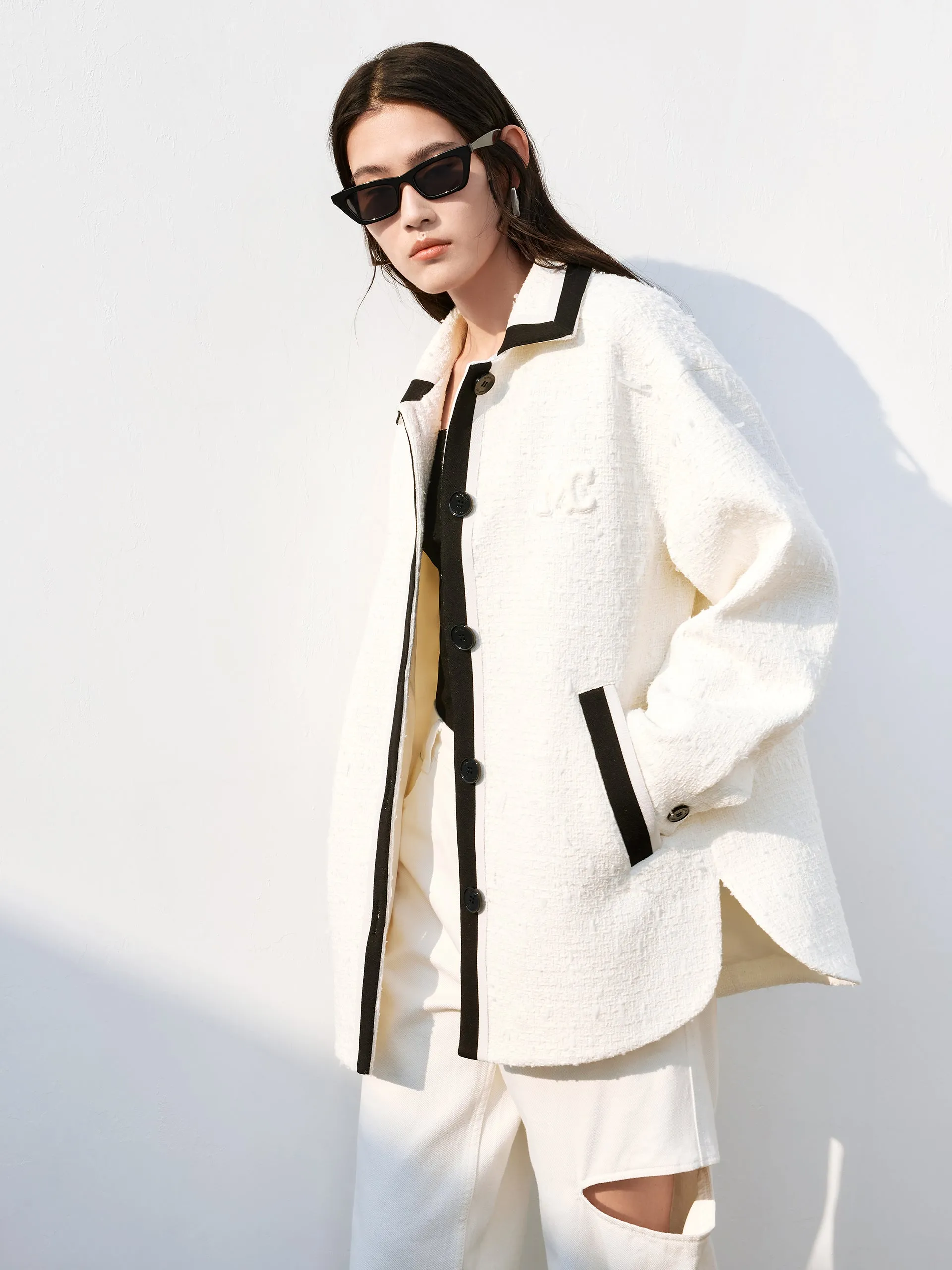Contrast Tweed Shirt Jacket