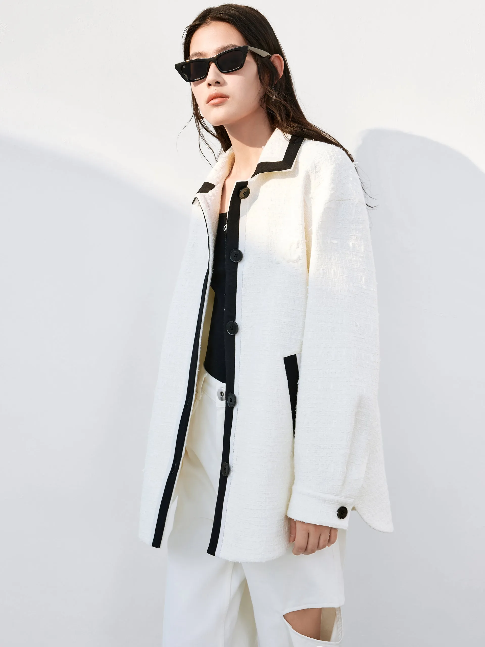 Contrast Tweed Shirt Jacket