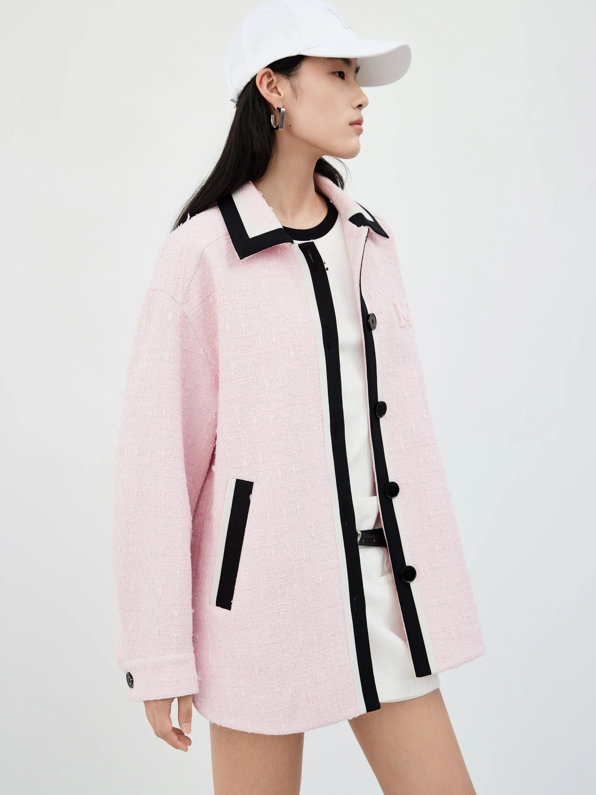 Contrast Tweed Shirt Jacket
