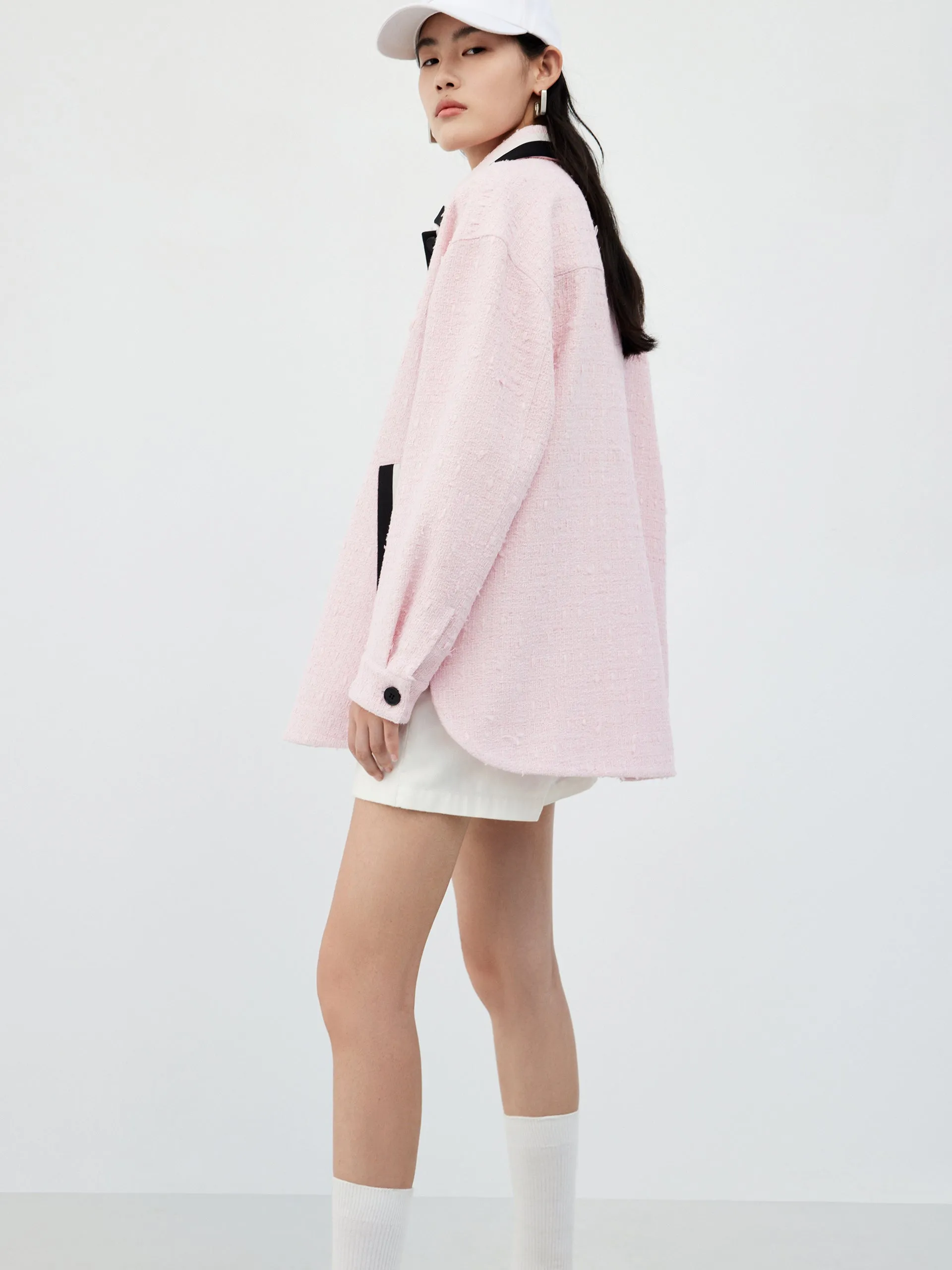 Contrast Tweed Shirt Jacket