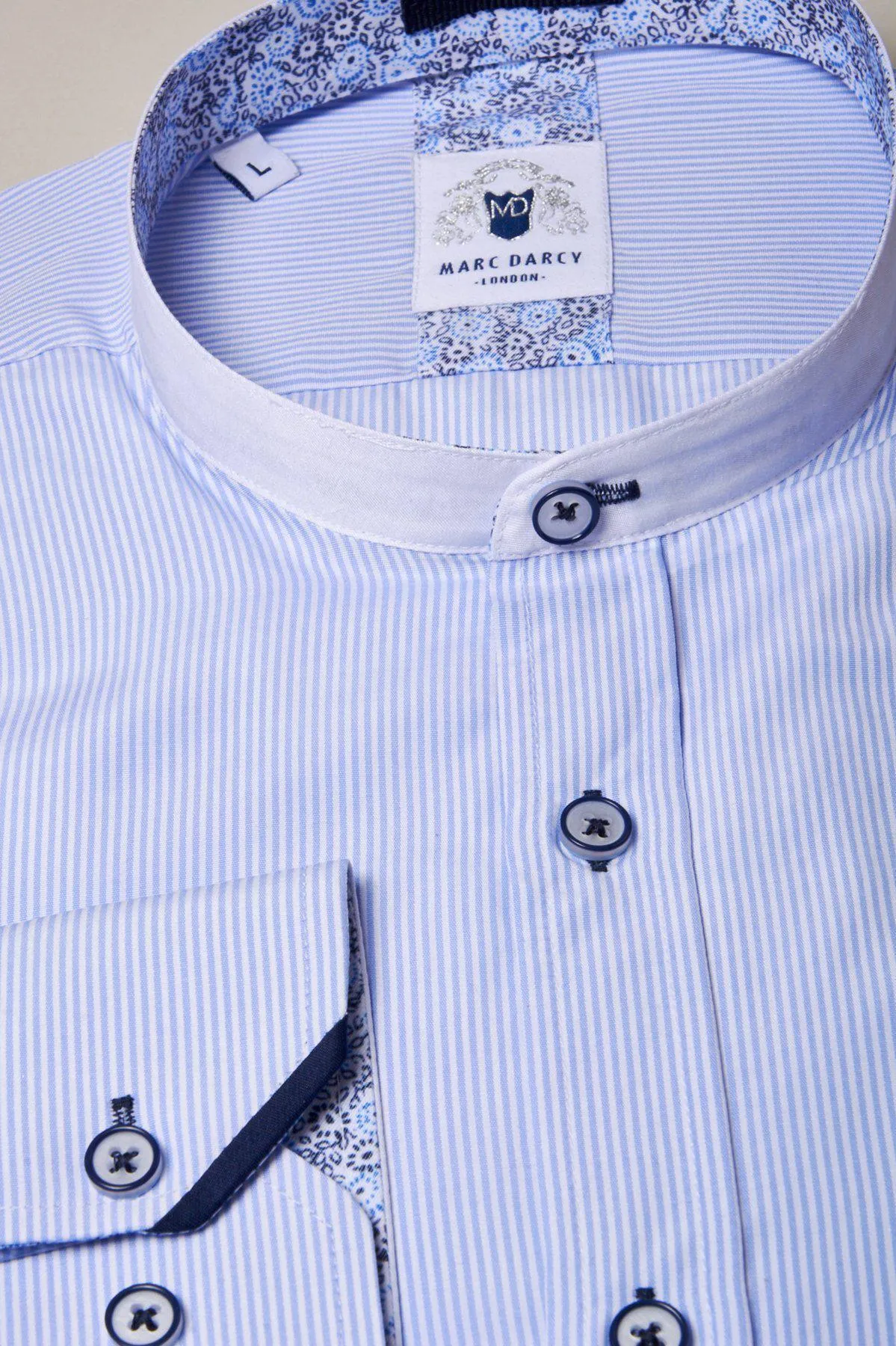 COOPER - Grandad Collar Sky Blue Stripe Shirt