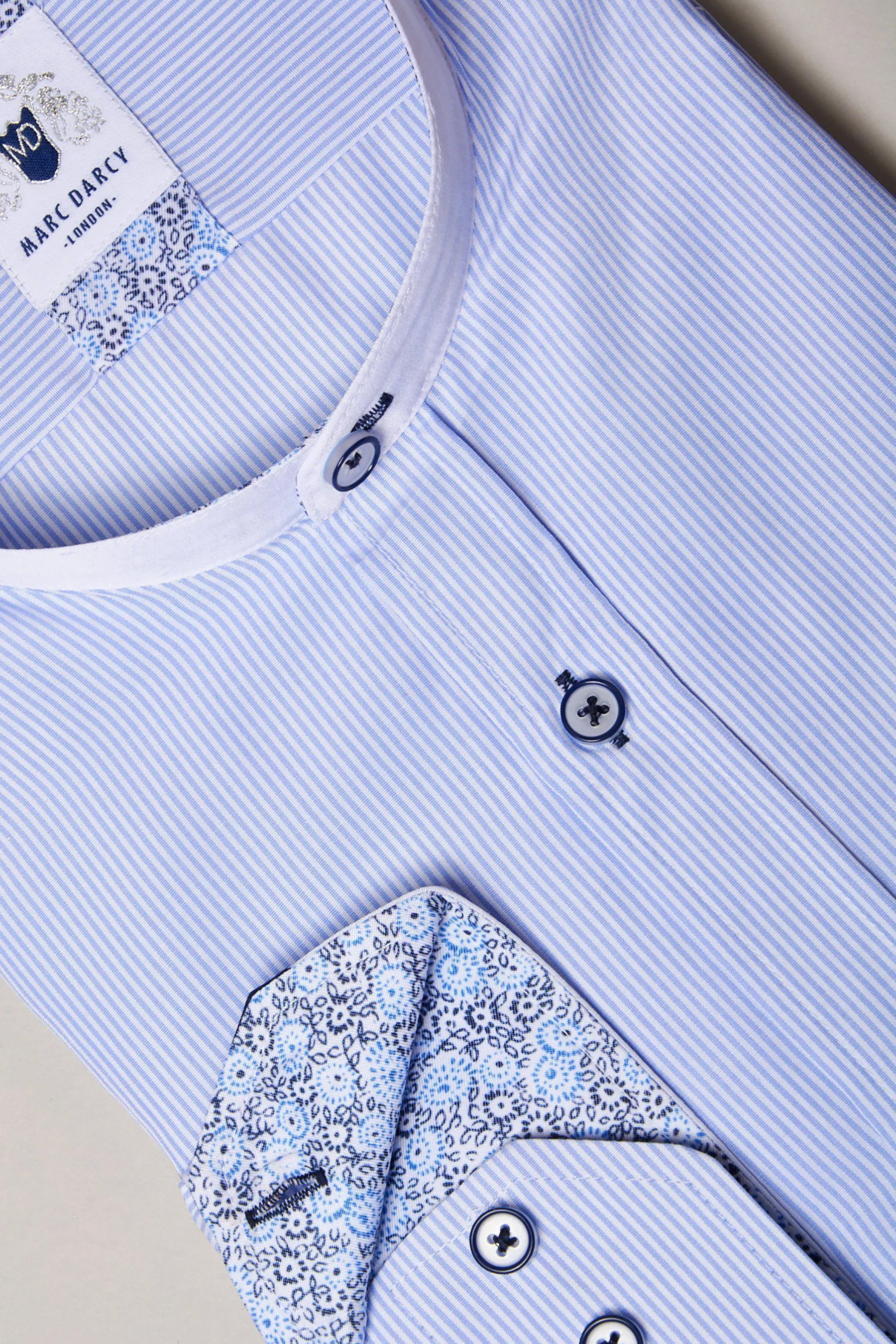 COOPER - Grandad Collar Sky Blue Stripe Shirt