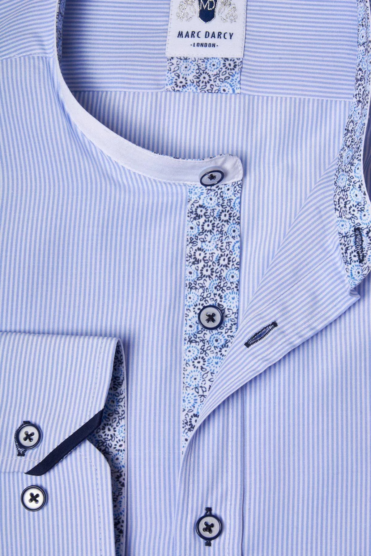 COOPER - Grandad Collar Sky Blue Stripe Shirt
