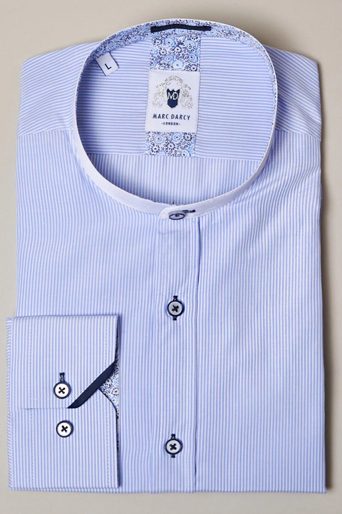 COOPER - Grandad Collar Sky Blue Stripe Shirt