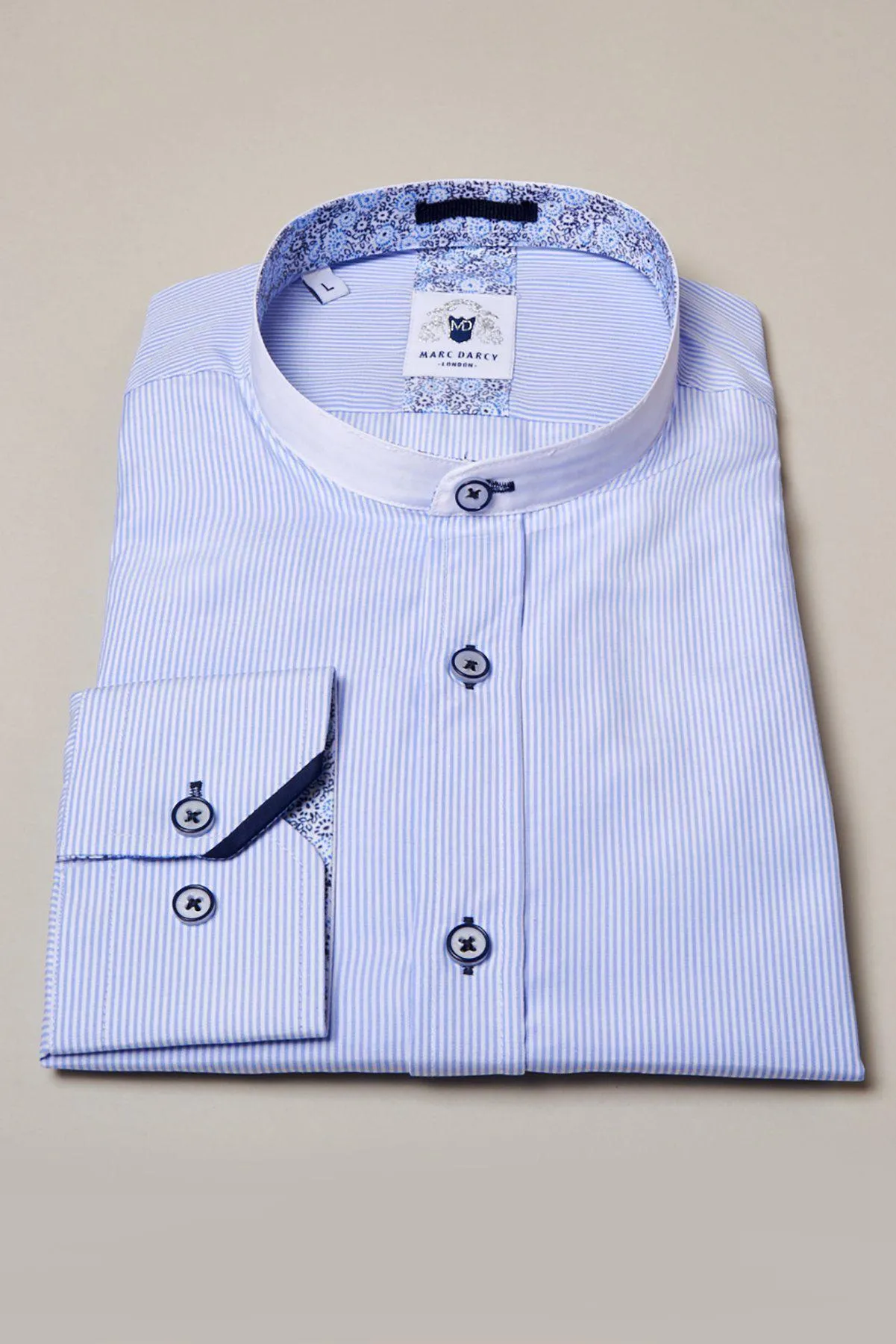 COOPER - Grandad Collar Sky Blue Stripe Shirt
