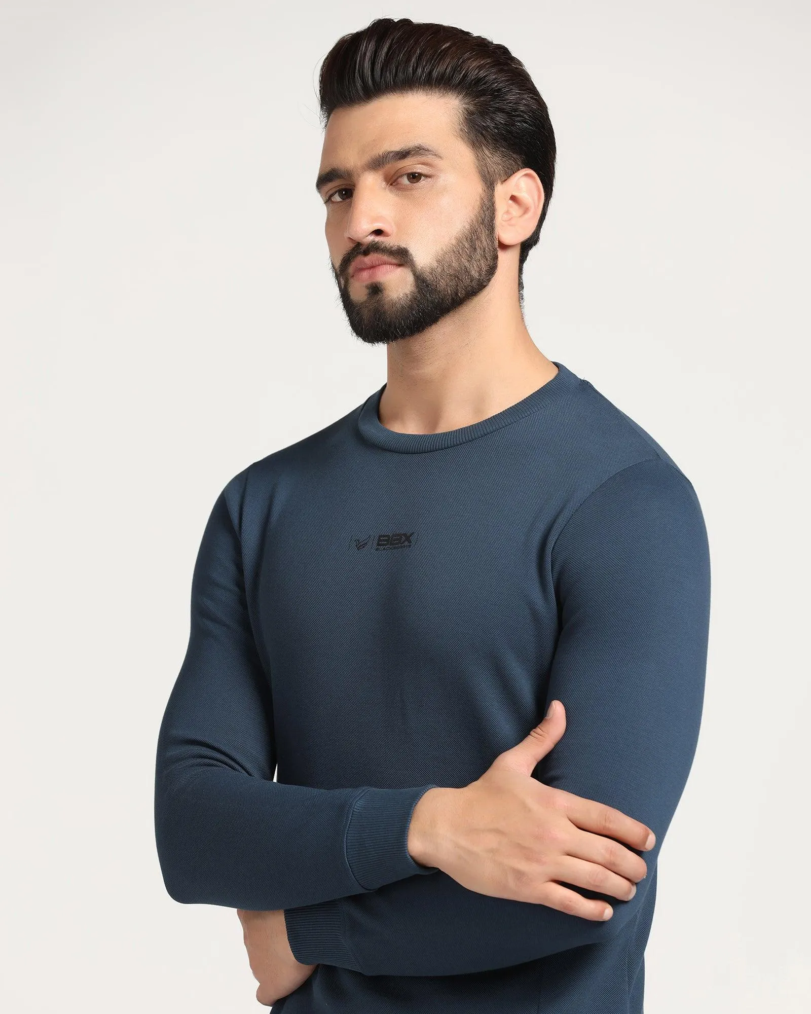 Crew Neck Teal Solid Sweatshirt - Joey