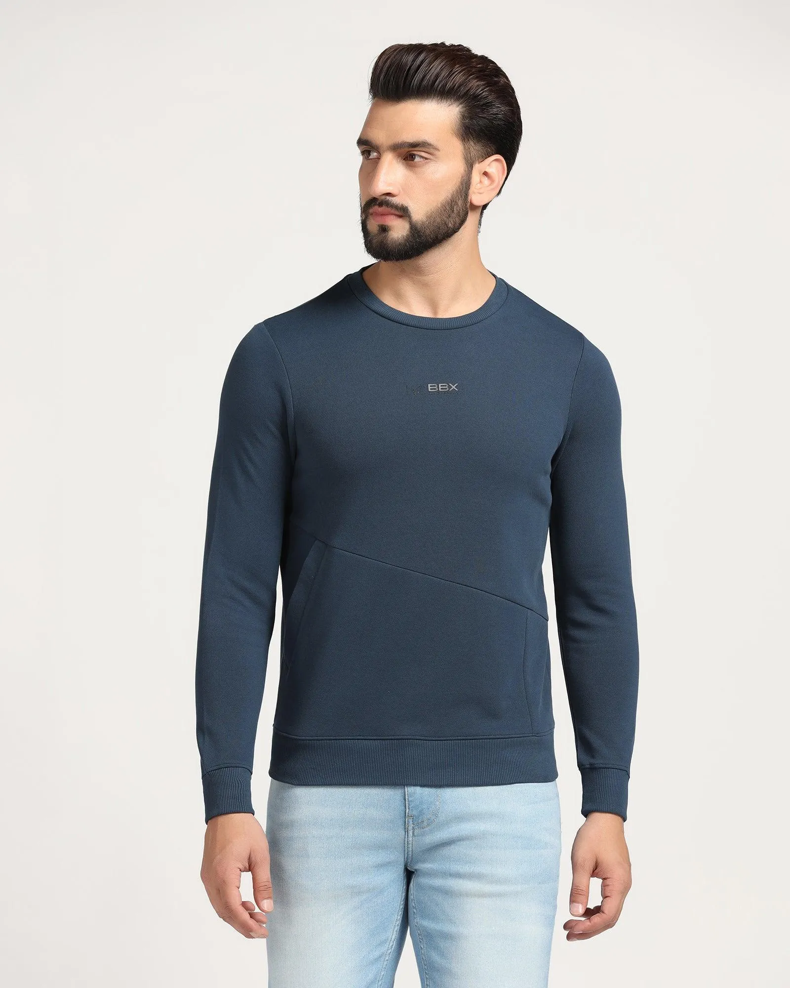 Crew Neck Teal Solid Sweatshirt - Joey