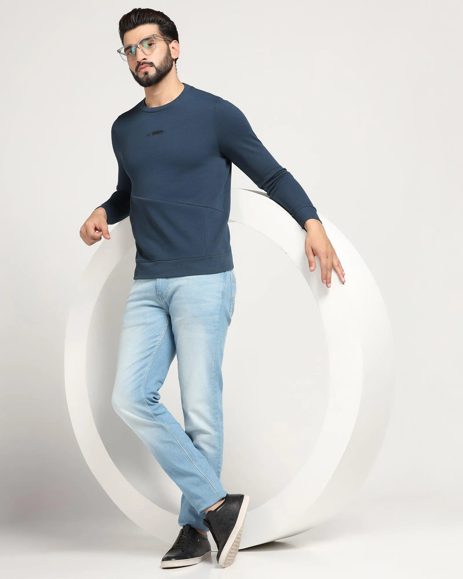 Crew Neck Teal Solid Sweatshirt - Joey