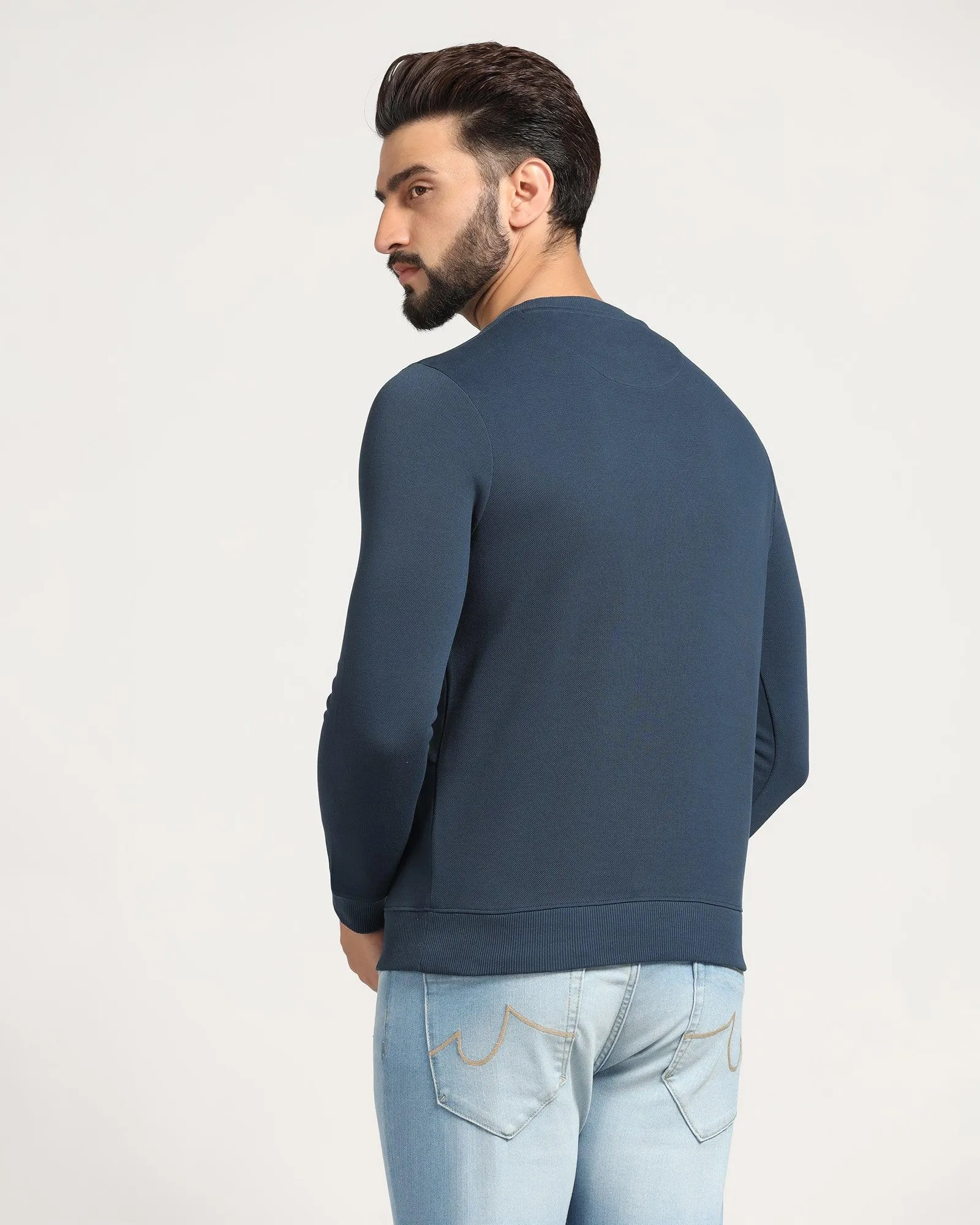 Crew Neck Teal Solid Sweatshirt - Joey