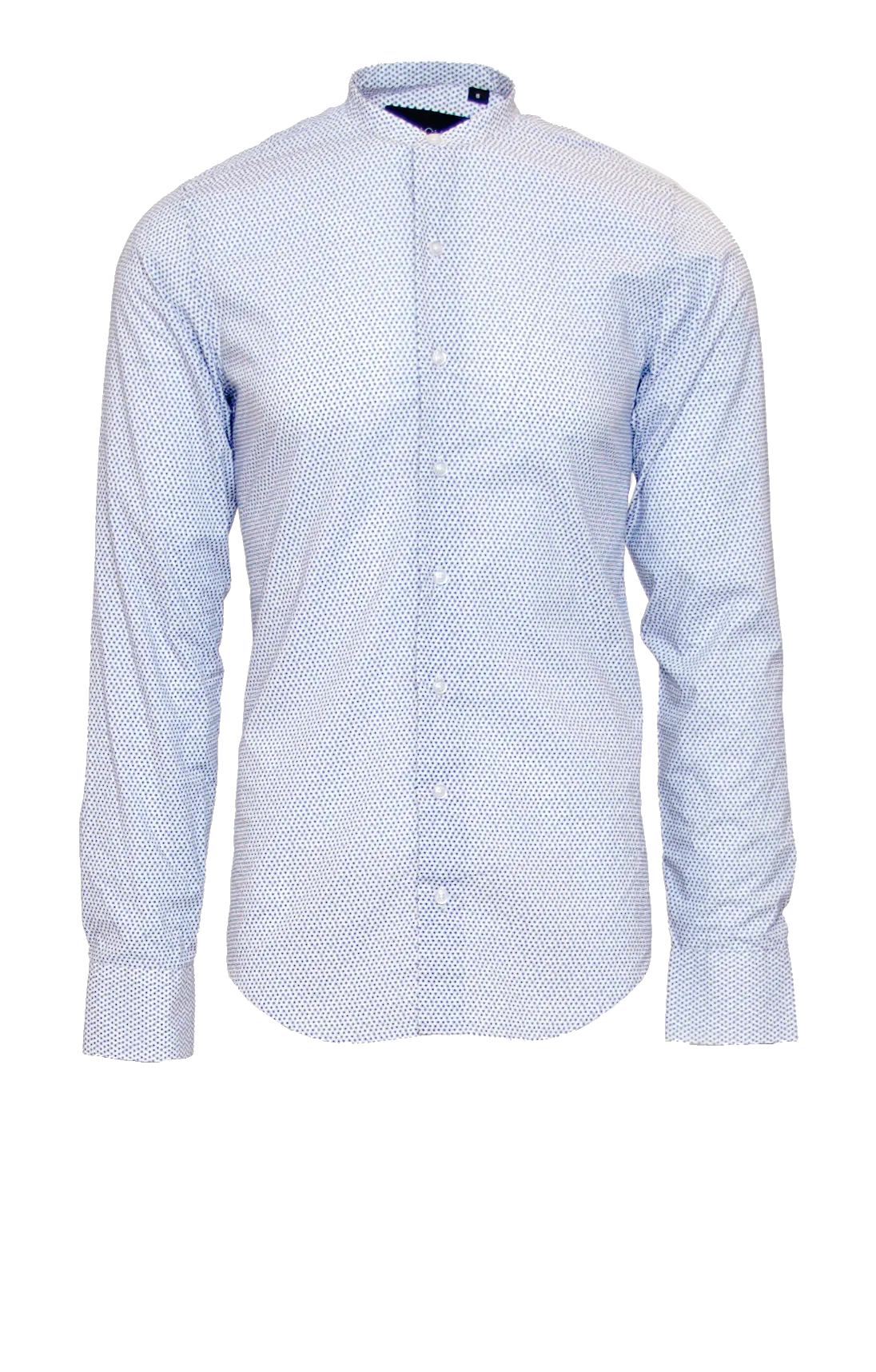 CRISP WHITE W/ BLUE FLORAL DOTTED PRINT FITTED COTTON DRESS HENLEY