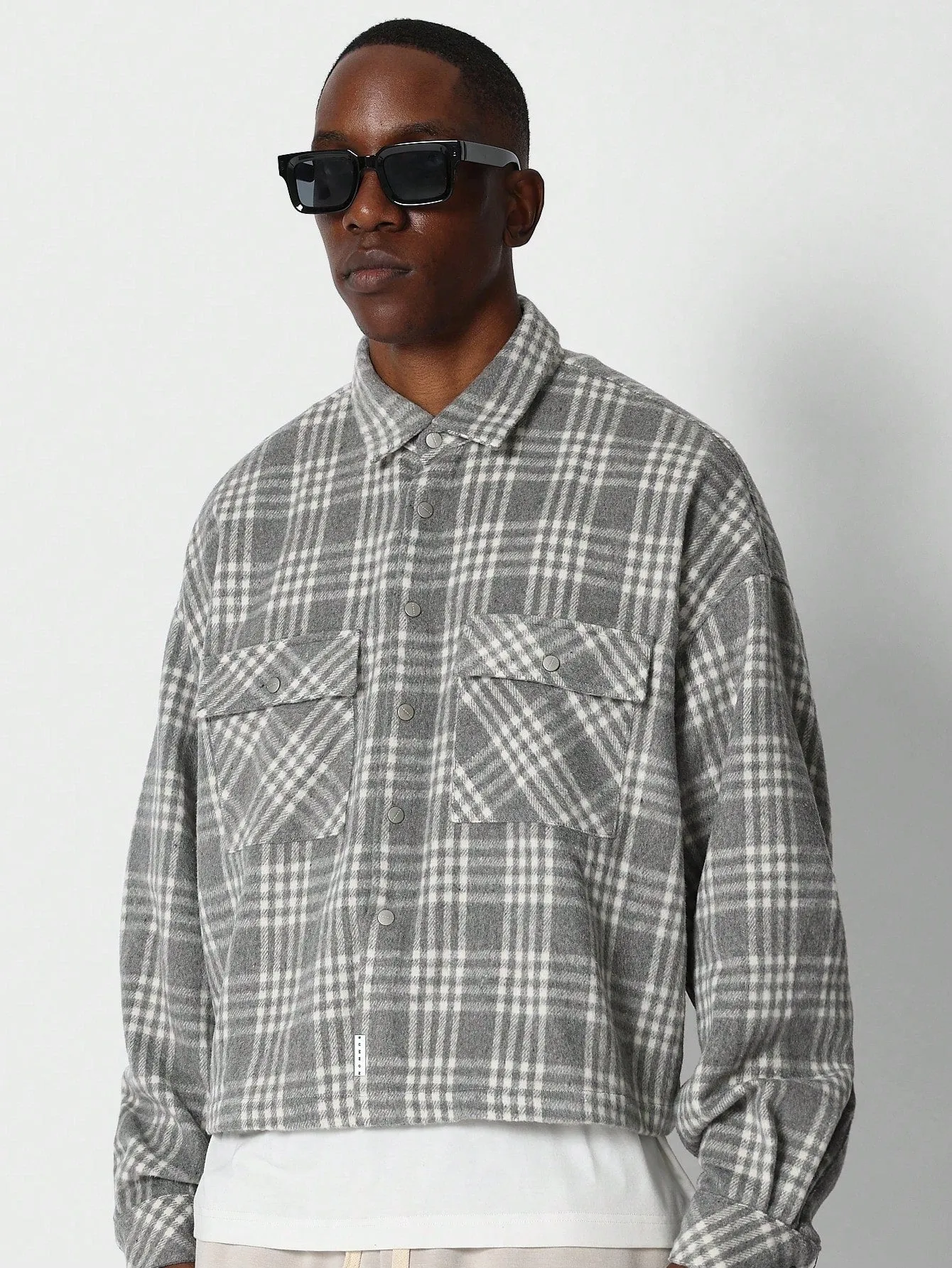 Crop Fit Checked Overshirt With Back Graphic Print