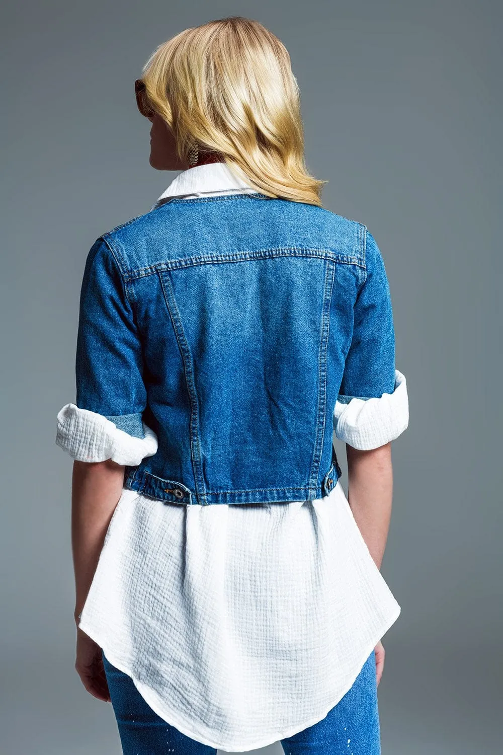 Cropped Denim Jacket Ch Style In Mid Wash