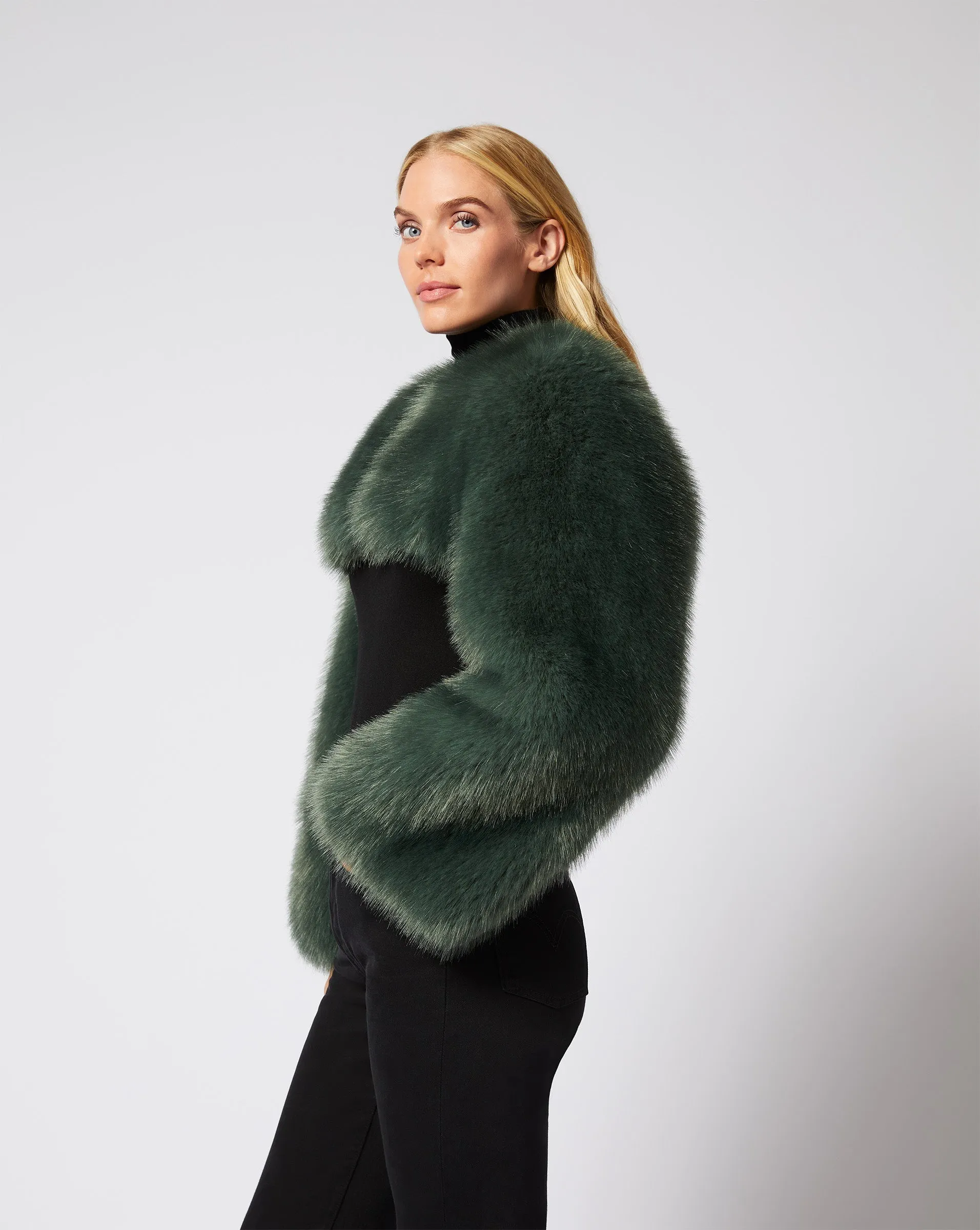 Cropped Fox Faux Fur Jacket