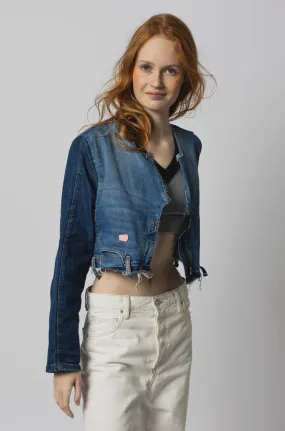 Cropped mixed denim jacket
