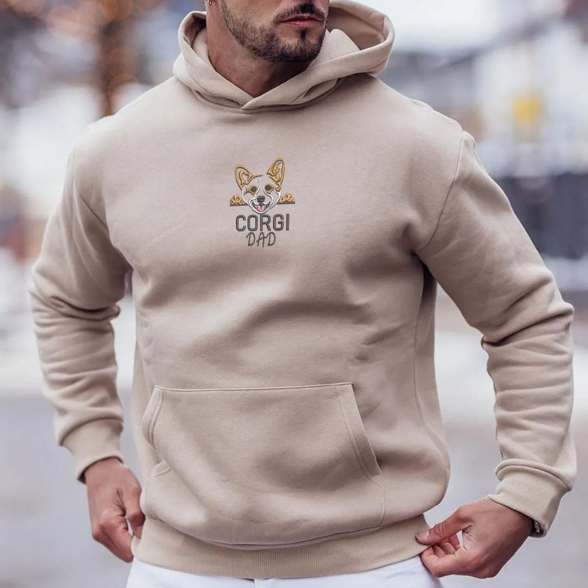 Custom Corgi Dog Dad Embroidered Hoodie, Personalized Hoodie with Dog Name, Best Gifts For Corgi Lovers