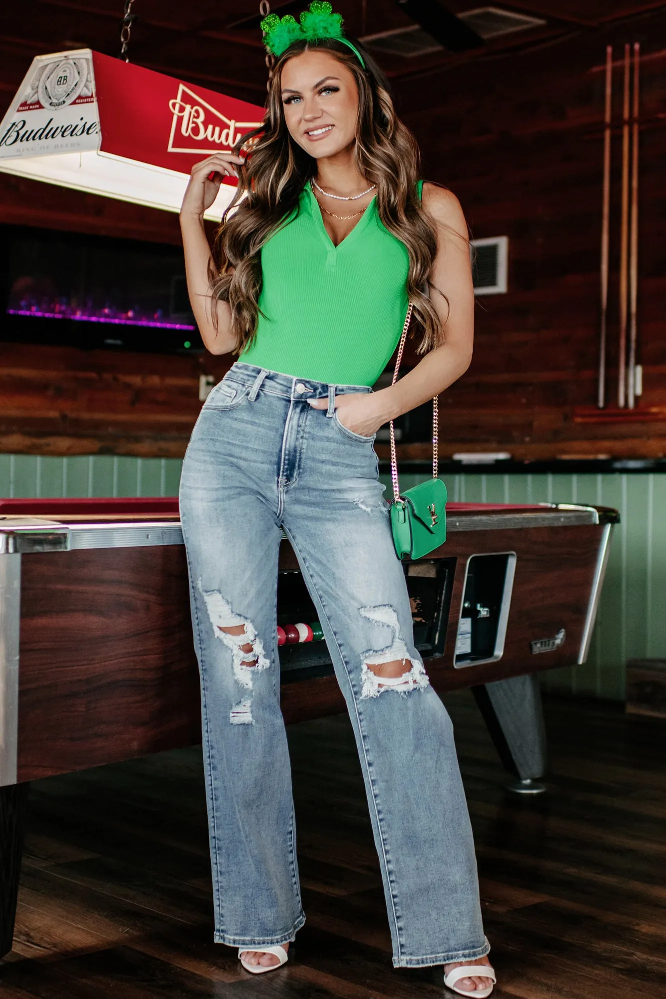 Don't Question Me Ribbed Collared Bodysuit (Green)