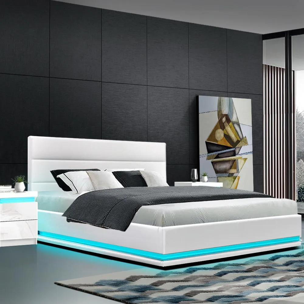 Double Premium Package | Henley LED Bed White, Luna Series Euro Top Mattress (Medium Firm) & Bamboo Mattress Topper!