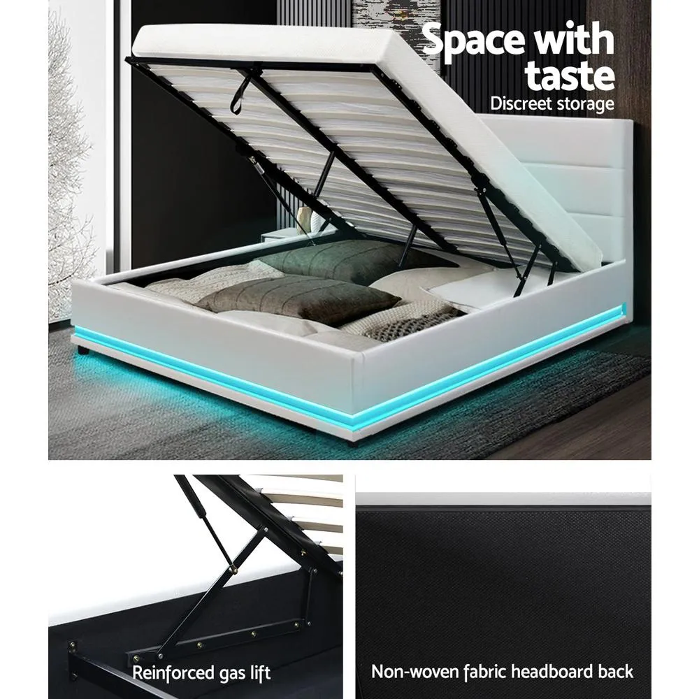 Double Premium Package | Henley LED Bed White, Luna Series Euro Top Mattress (Medium Firm) & Bamboo Mattress Topper!