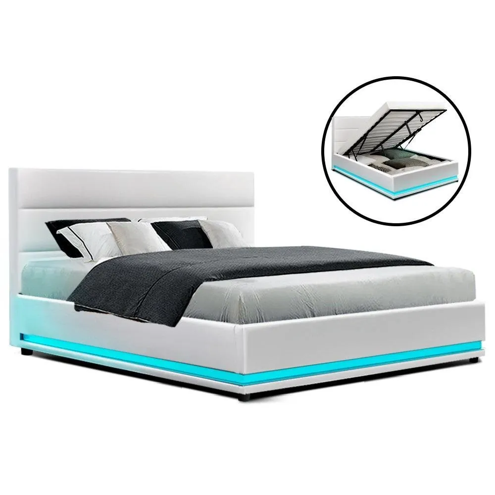 Double Premium Package | Henley LED Bed White, Luna Series Euro Top Mattress (Medium Firm) & Bamboo Mattress Topper!