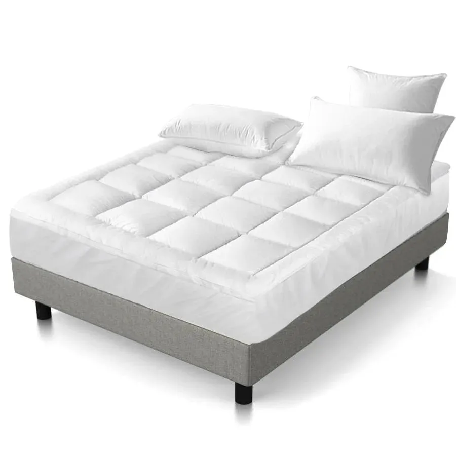 Double Premium Package | Henley LED Bed White, Luna Series Euro Top Mattress (Medium Firm) & Bamboo Mattress Topper!