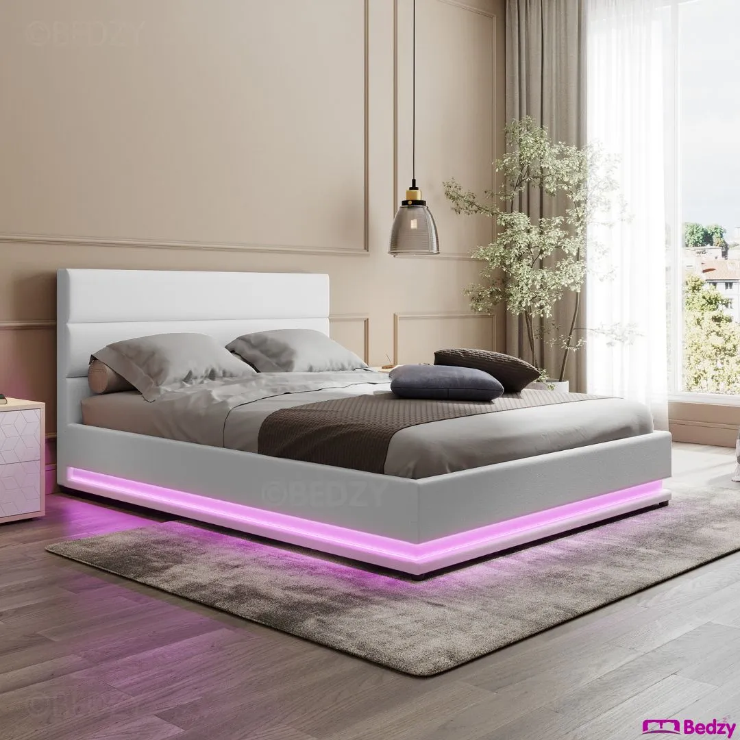 Double Premium Package | Henley LED Bed White, Luna Series Euro Top Mattress (Medium Firm) & Bamboo Mattress Topper!