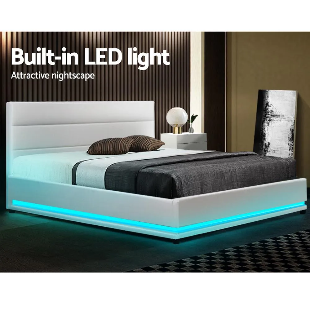 Double Premium Package | Henley LED Bed White, Luna Series Euro Top Mattress (Medium Firm) & Bamboo Mattress Topper!