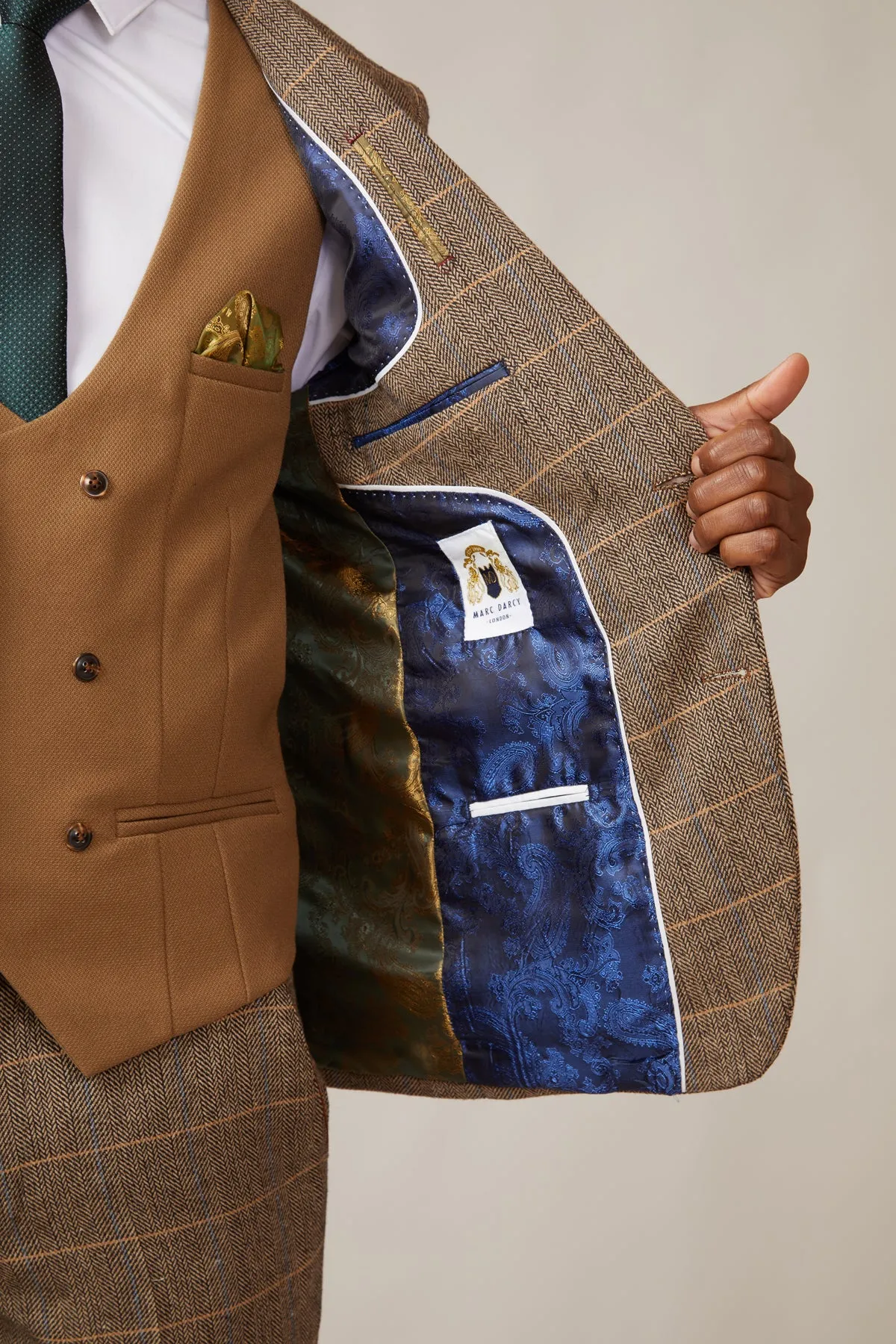 DX7 - Tan Tweed Check Suit With Kelvin Oak Waistcoat