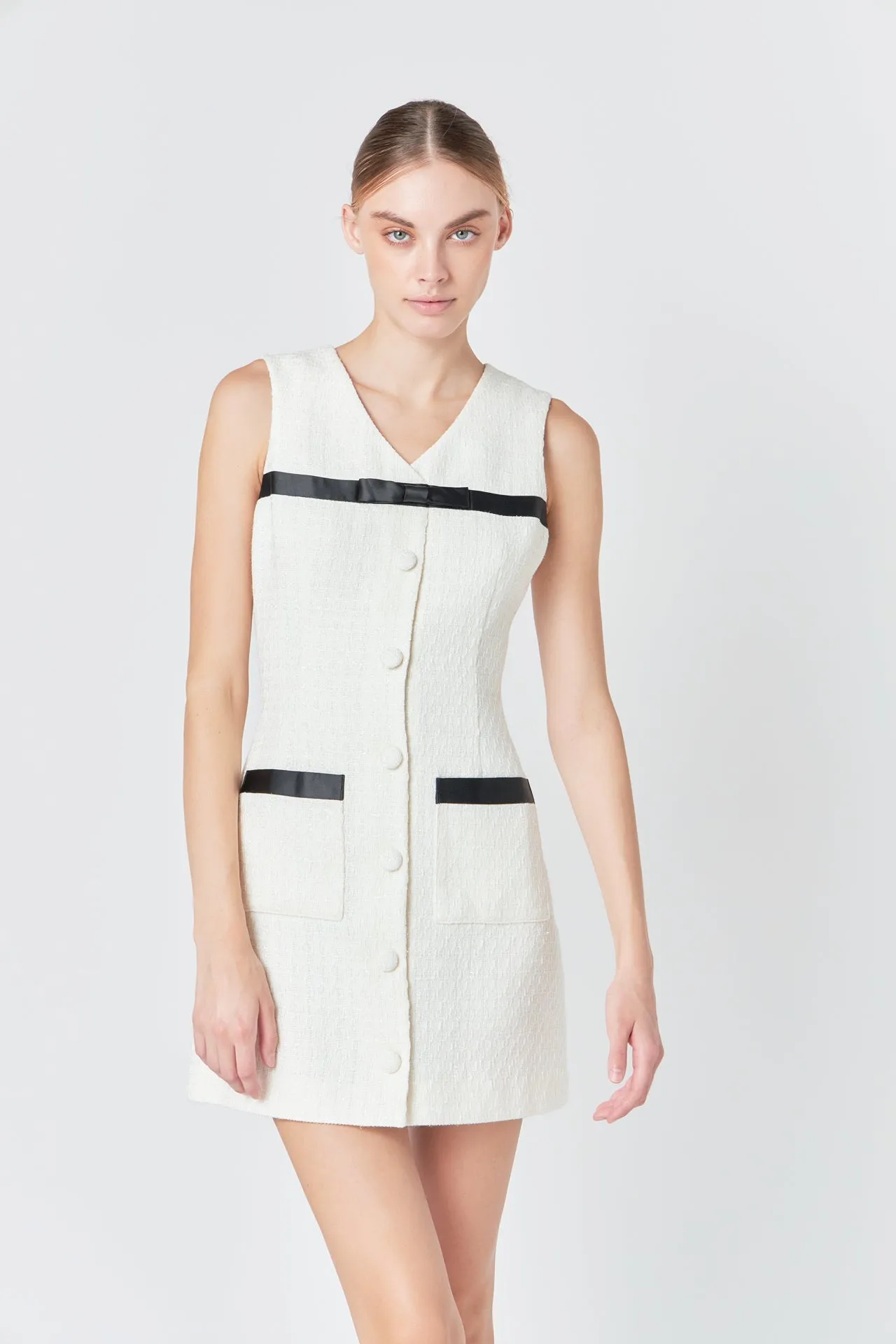 Endless Rose - Satin Bow Tweed Shirt Dress