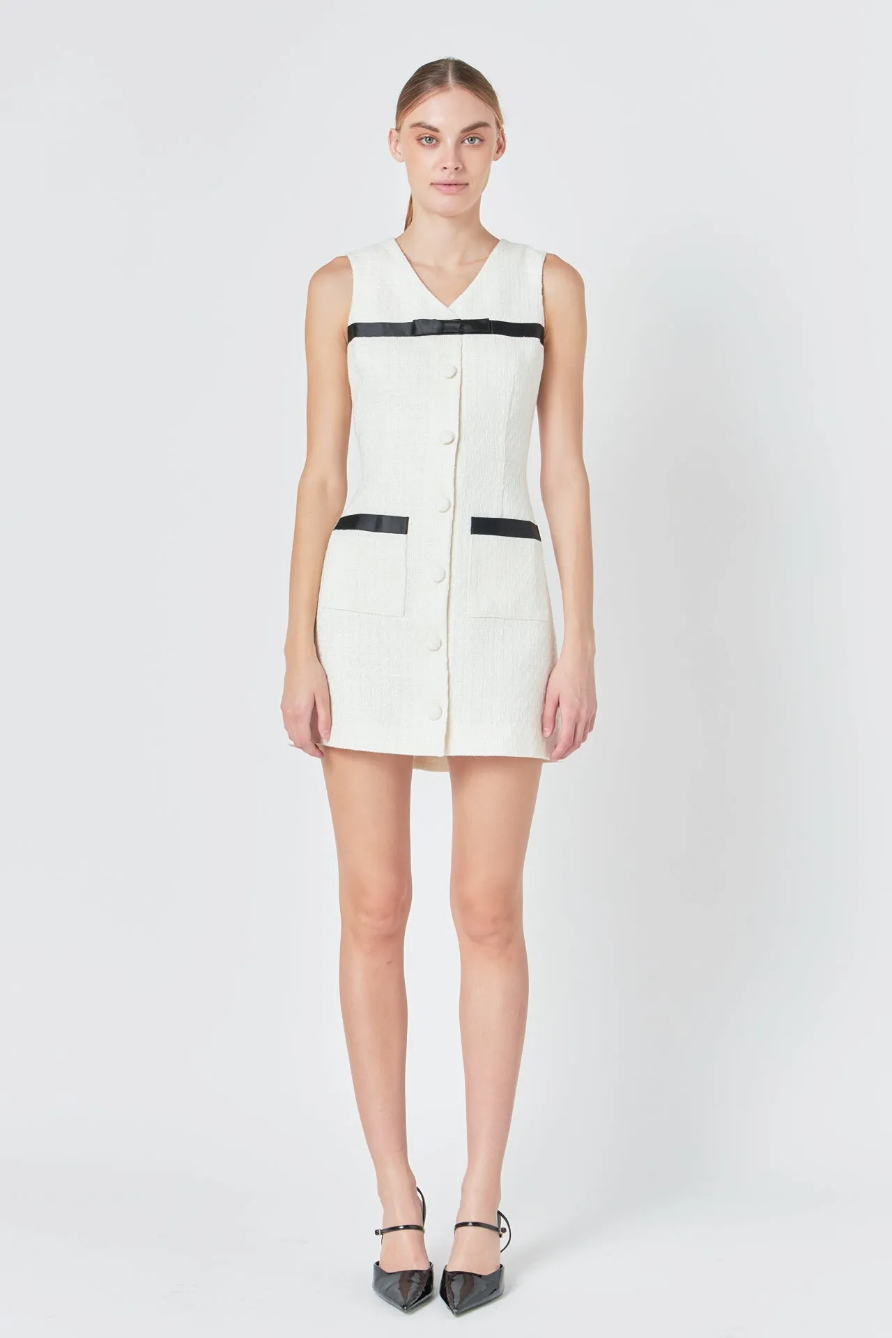 Endless Rose - Satin Bow Tweed Shirt Dress