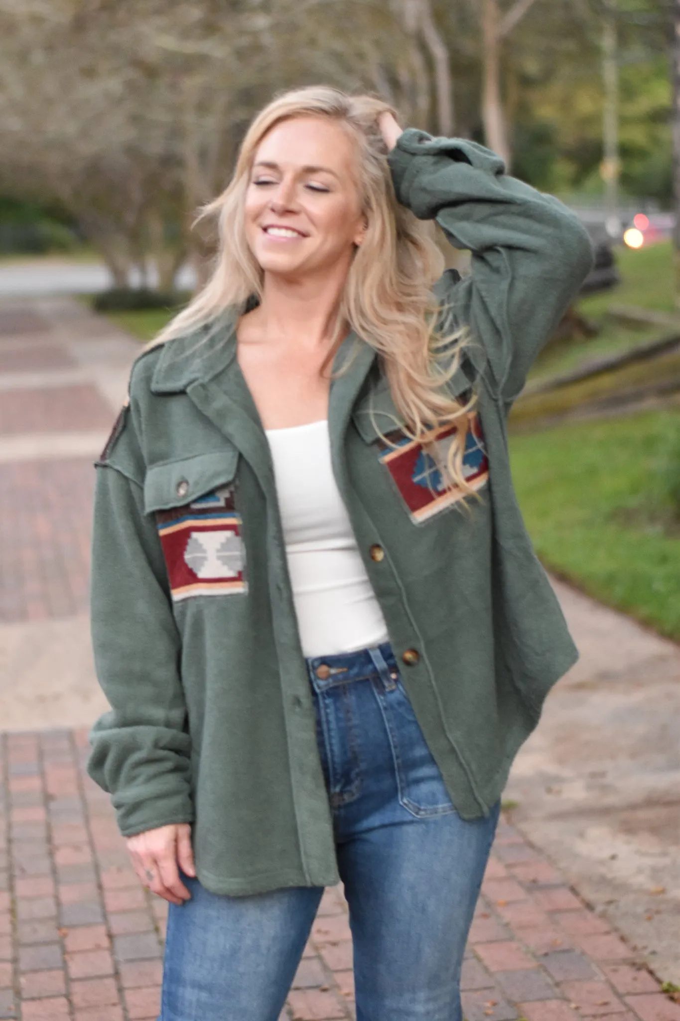Ethnic Blitz Print Mix Fleece Shacket