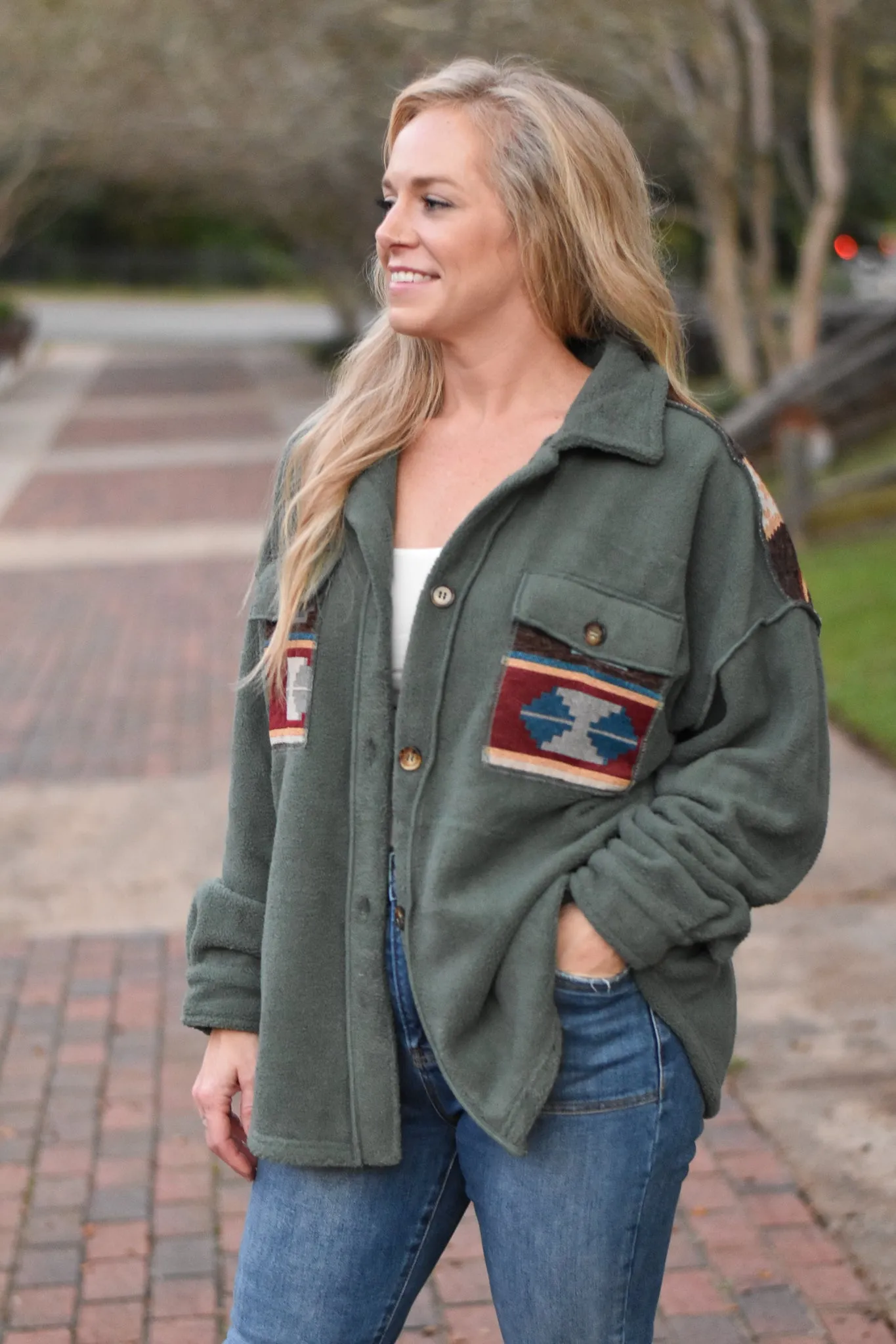 Ethnic Blitz Print Mix Fleece Shacket