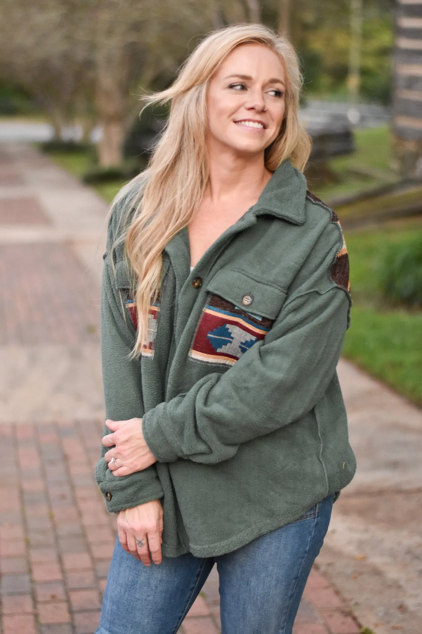Ethnic Blitz Print Mix Fleece Shacket