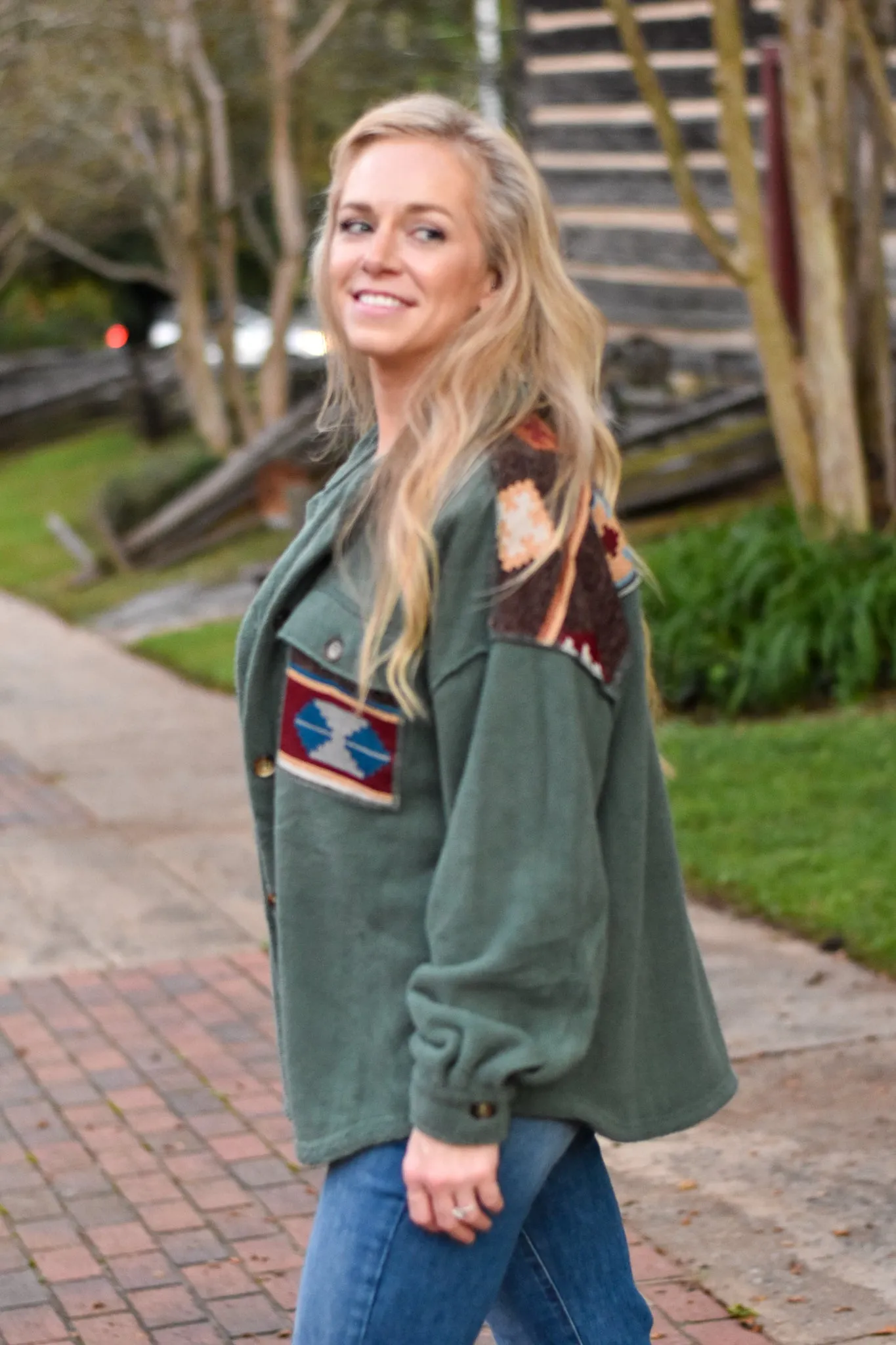 Ethnic Blitz Print Mix Fleece Shacket