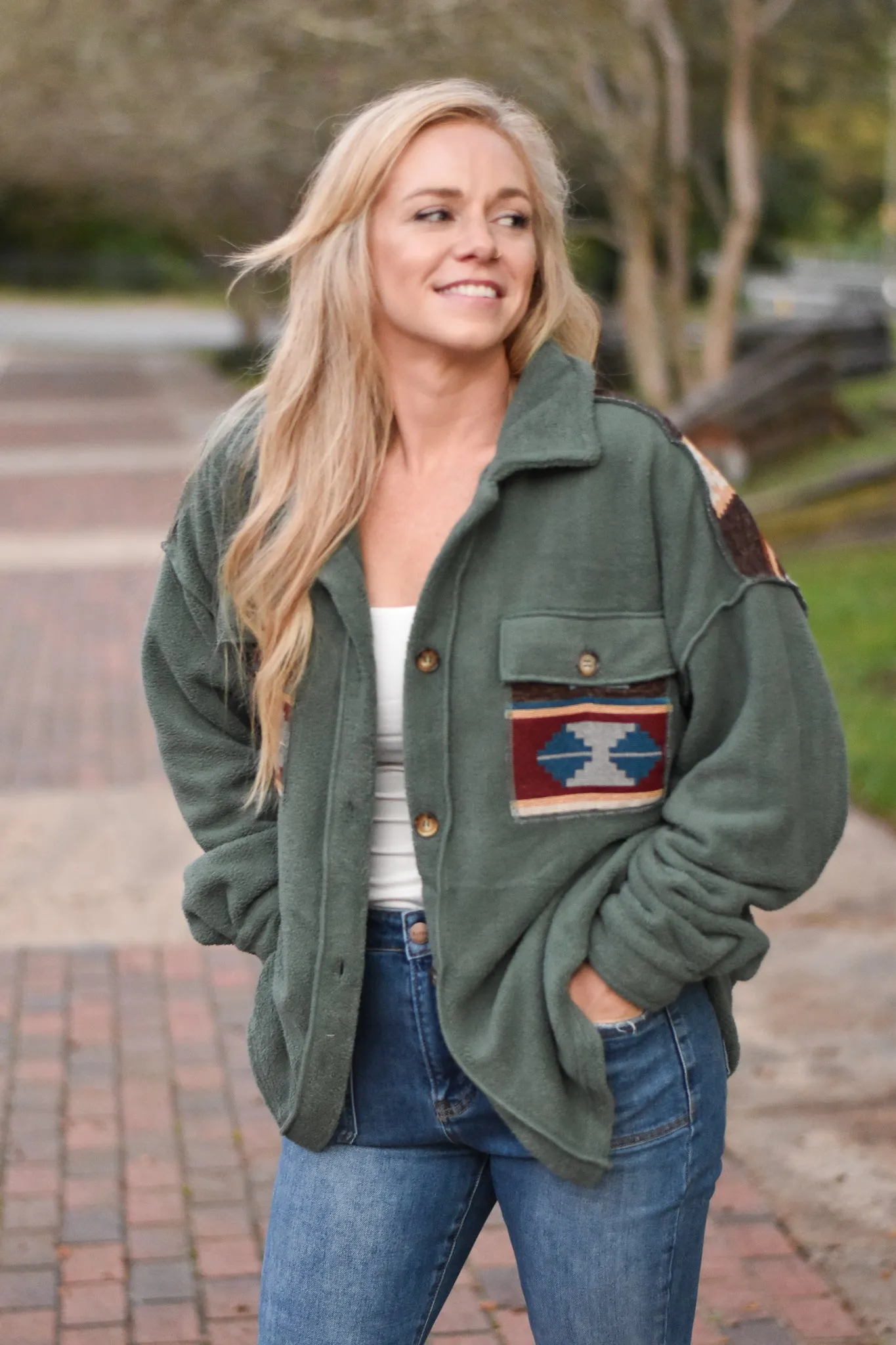 Ethnic Blitz Print Mix Fleece Shacket