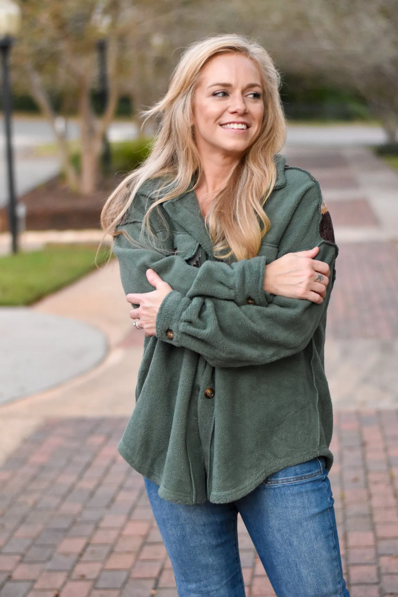 Ethnic Blitz Print Mix Fleece Shacket