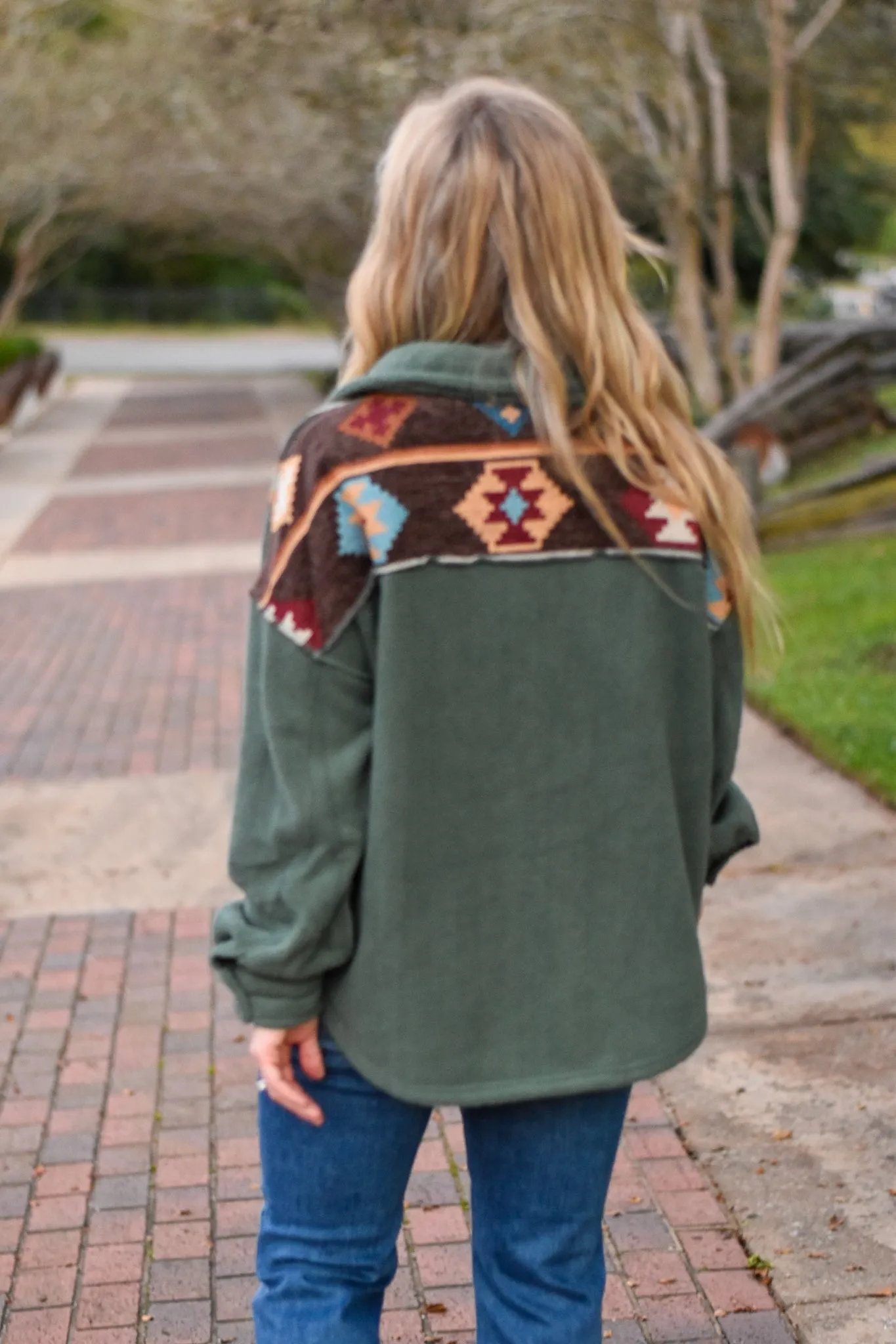 Ethnic Blitz Print Mix Fleece Shacket