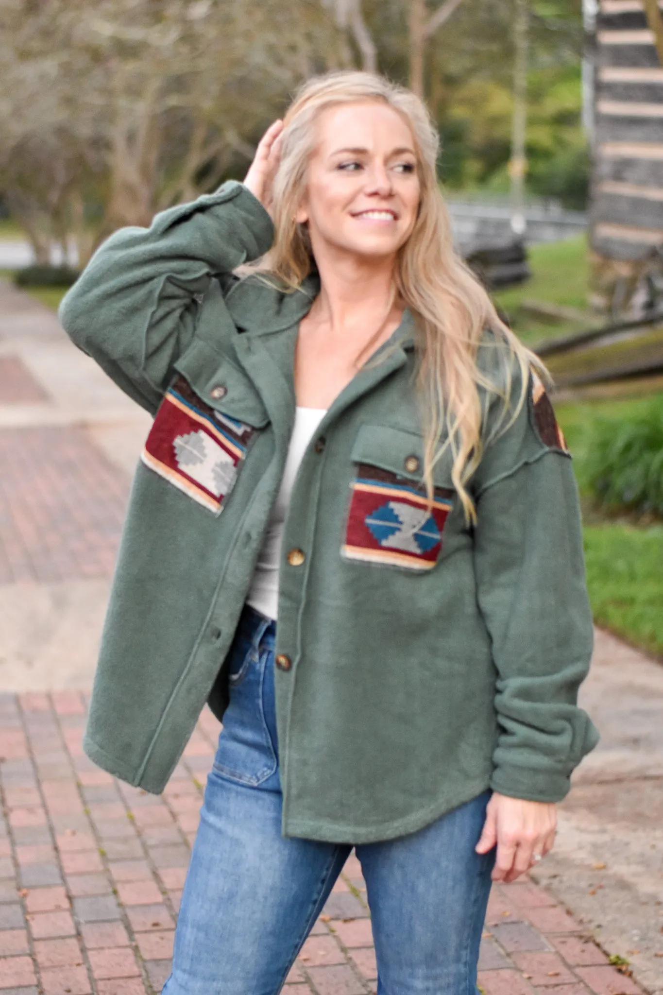 Ethnic Blitz Print Mix Fleece Shacket