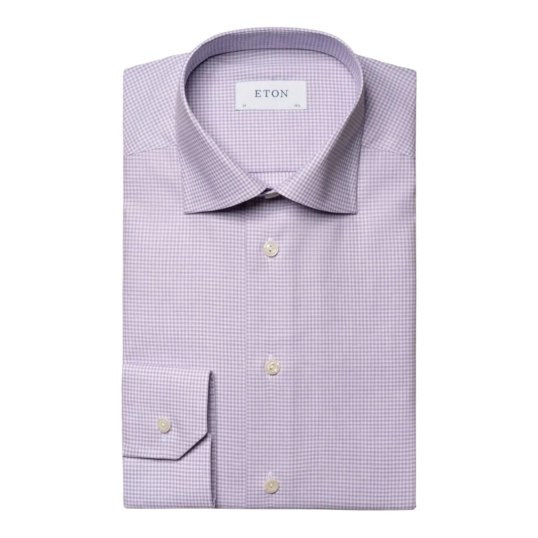 ETON Twill Shirt Micro Check Contemporary Fit PURPLE