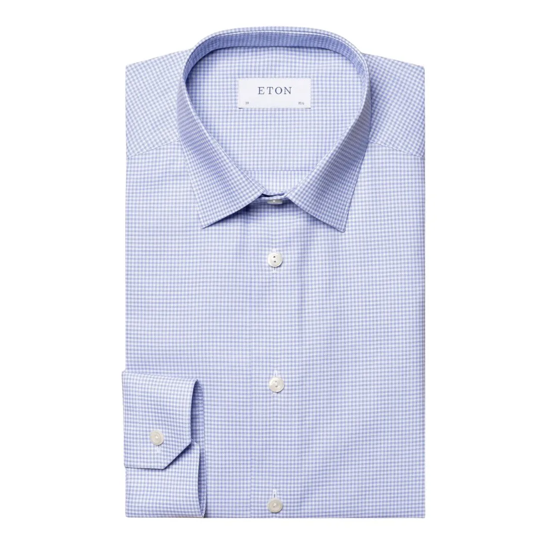 ETON Twill Shirt Micro Check Slim Fit MID BLUE
