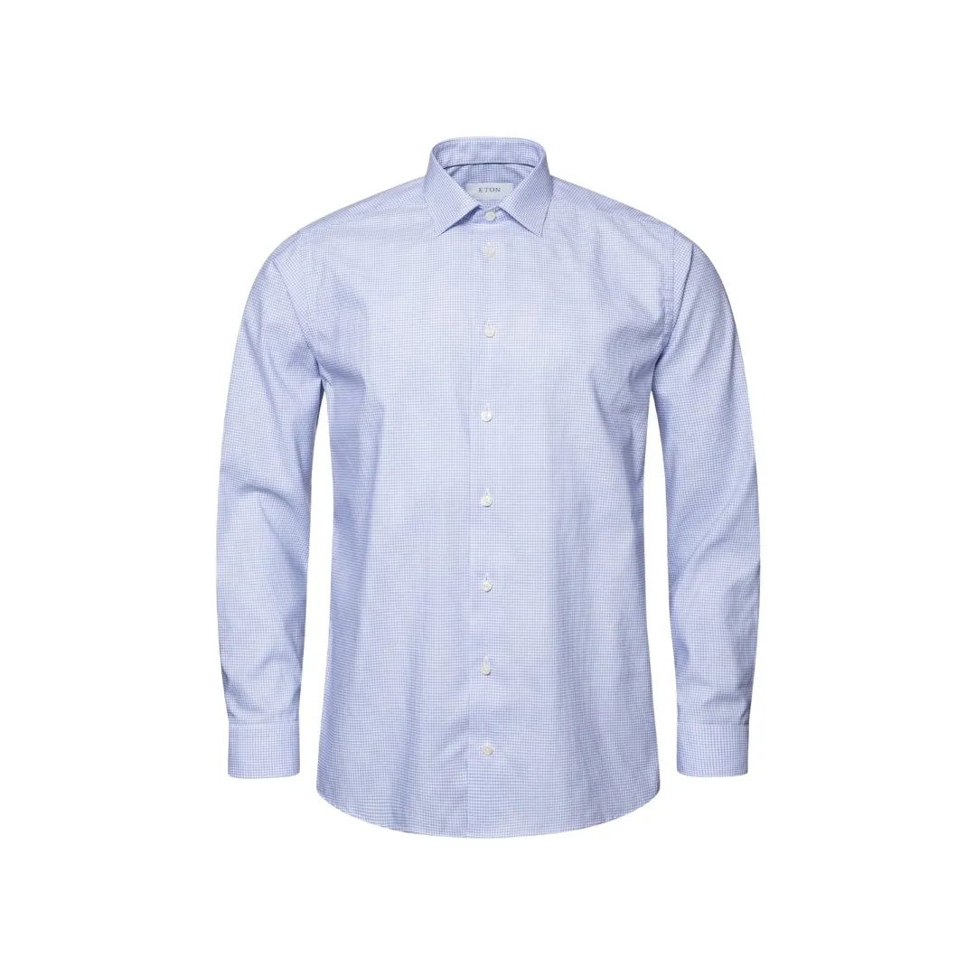 ETON Twill Shirt Micro Check Slim Fit MID BLUE