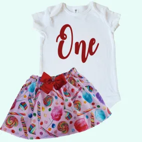 First birthday outfit Candyland birthday outfit | Girls onesies outfit | Candy pink skirt outfit | Girls outfit | Girls First Birthday Outfit