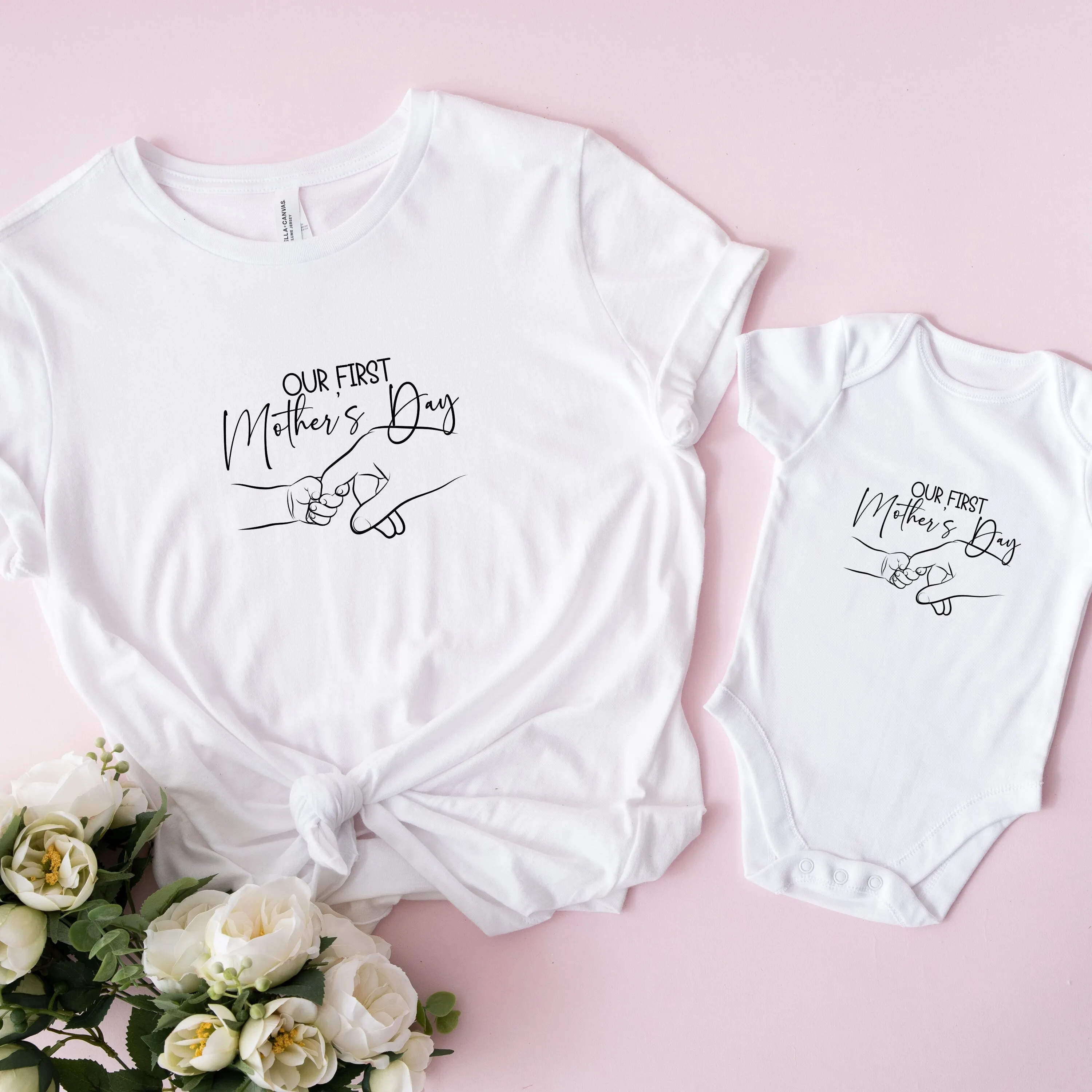 First Mother's Day T-Shirt, New Mom Gift, Baby Hand Print, Minimalist Mom Tee, Celebrate Motherhood, Mother's Day Present, Soft Cotton Top
