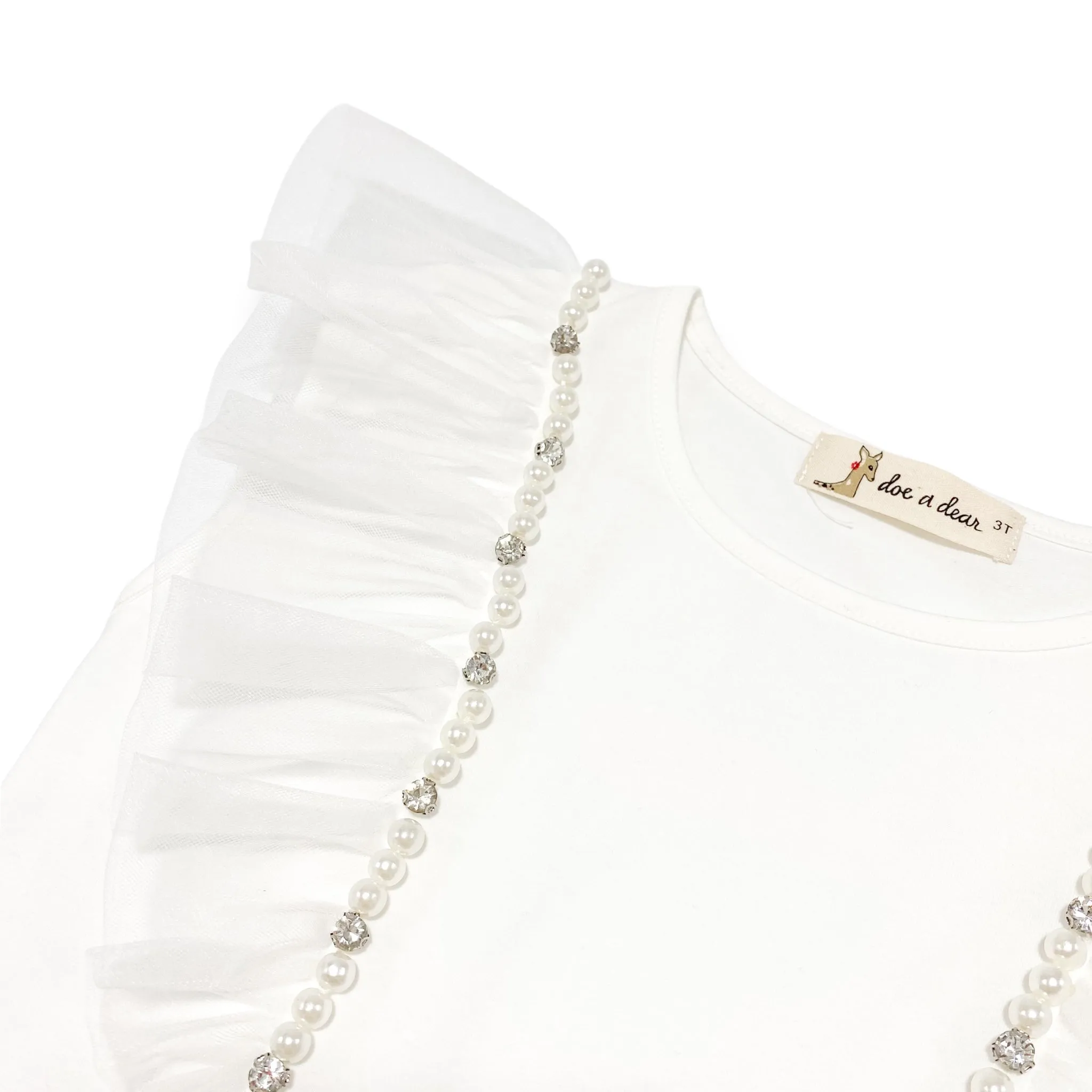 Flutter Slv Embellished Tee -white