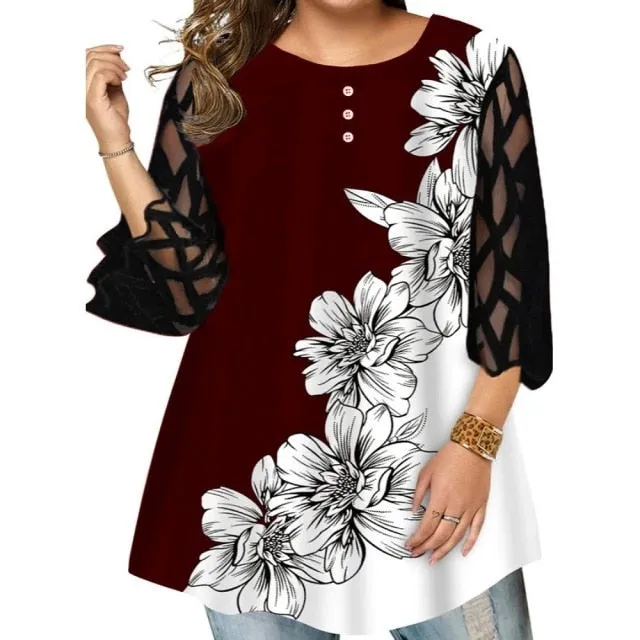 Funki Buys | Shirts | Women's Plus Size Top | Flower Print T-Shirt